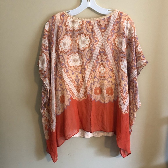 Anthropologie Maeve Orange Top M Boho Blouse Print - Picture 5 of 7